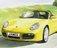 Drawings of Cars - Yellow Porsche Watercolor