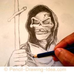 Pencil drawing of a skull - Sketch 3