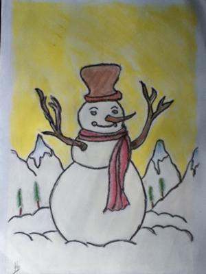 Snowman - Charcoal Painting